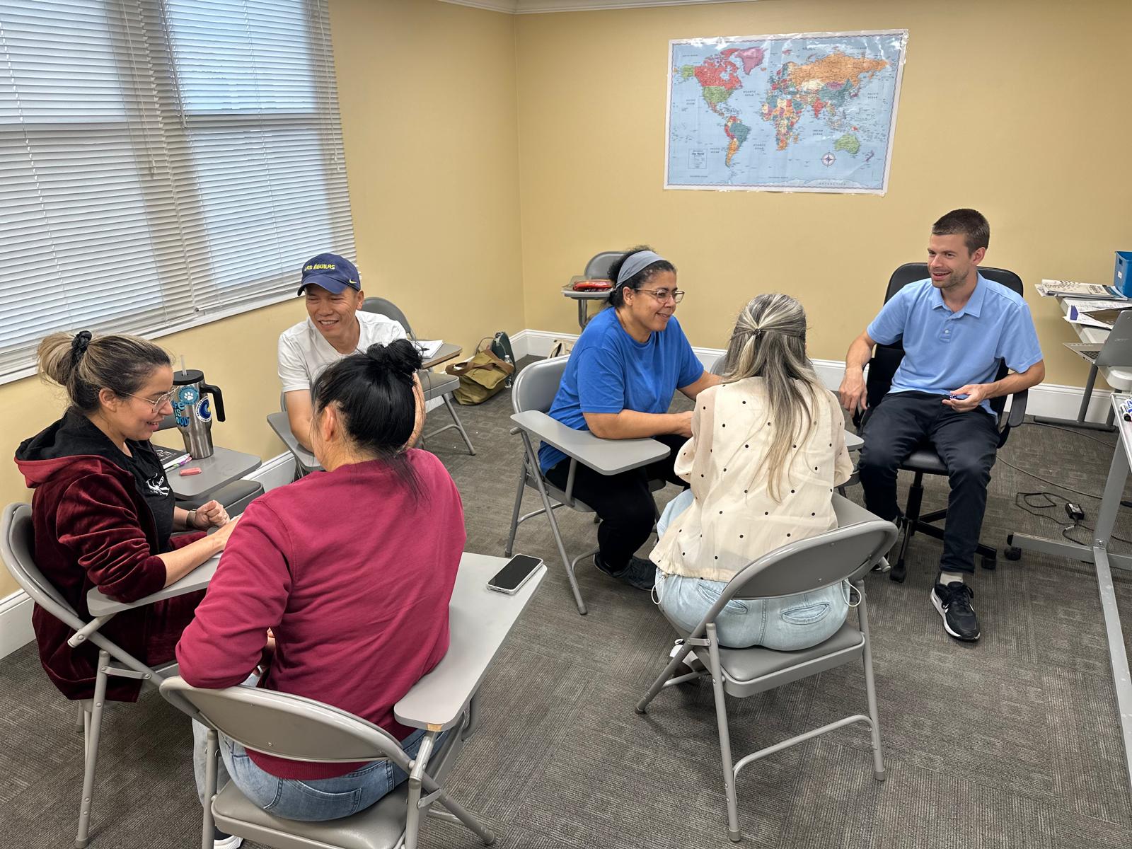 Students studying exam materials at ISAL Boston